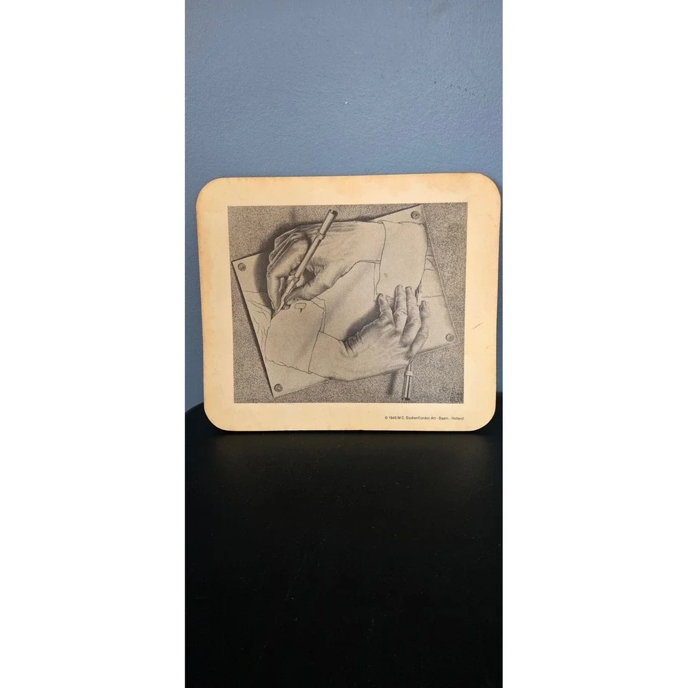Vintage MC Escher Drawing Hands Mouse Pad Computer Expressions Art Print 1943